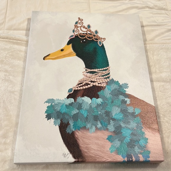 MALLARD DUCK WITH TIARA AND BOA CANVAS WALL ART - Picture 1 of 5